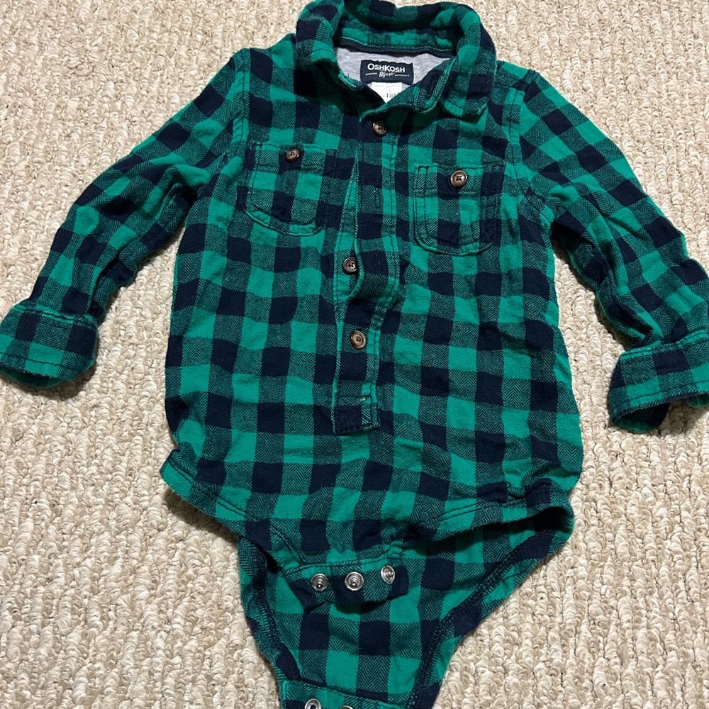 Green and Black Plaid Baby Onesie